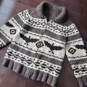 Vintage Cowichan Knit Authentic 70’s Era Animal Wool Sweater Unique Vintage